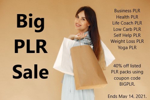 BIGPLR Coupon for 40% off Select PLR: Business, Health, Life Coach, Low Carb, Self Help, Weight Loss, Yoga PLR
