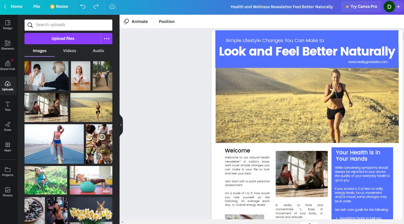New Canva Wellness Newsletter Template with All Content Inputted: “Look and Feel Better Naturally” Theme