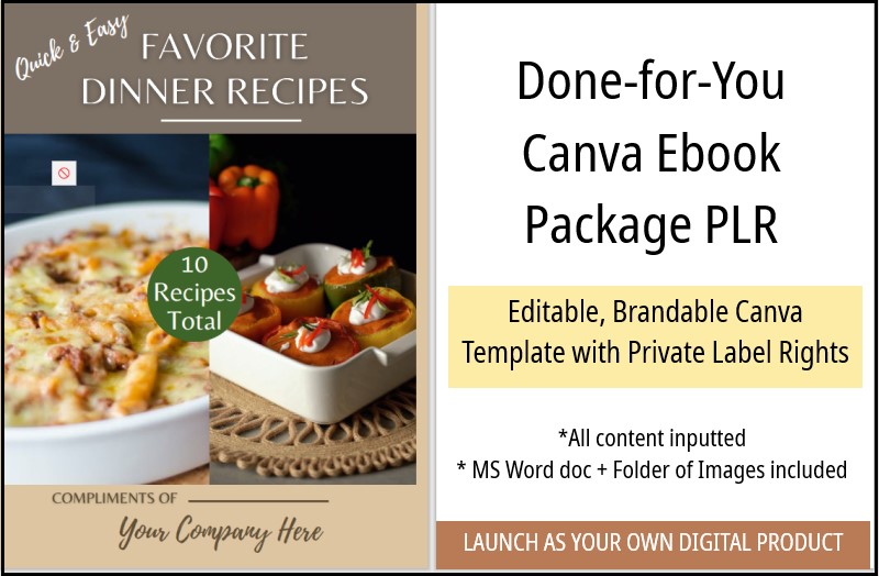 Quick and Easy Favorite Dinner Recipes PLR | Canva Cookbook with Private Label Rights