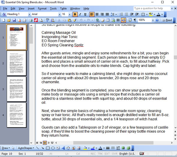 Essential Oils Spring Blends PLR Writing Sample - Screen Shot 2
