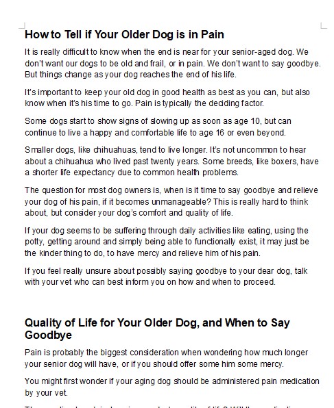 Caring for Your Aging Dog PLR Articles - Writing Sample 2