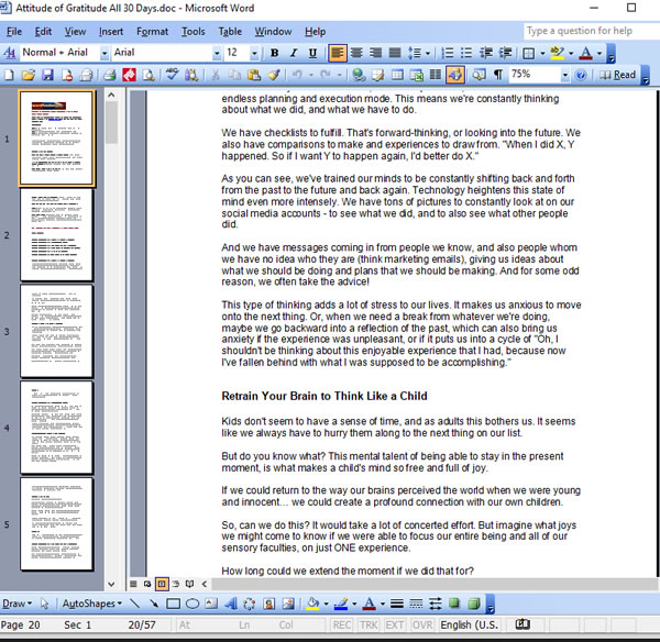 Attitude of Gratitude 30-Day Challenge PLR Done for You Email Challenge - Writing Sample Screen Shot 2