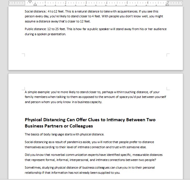 Body Language in Business PLR Email Series, Articles: Writing Sample Screen Shot