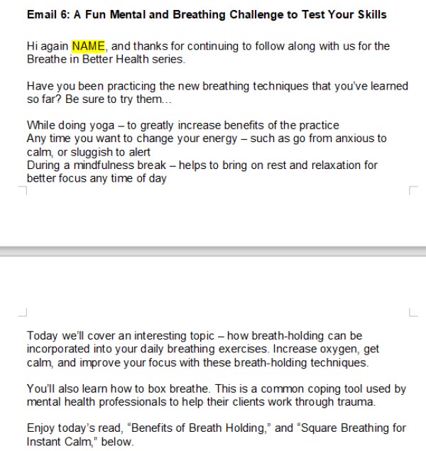 "Breathe in Better Health" Pranayama 7-Day Email or Social Media Challenge PLR Writing Sample