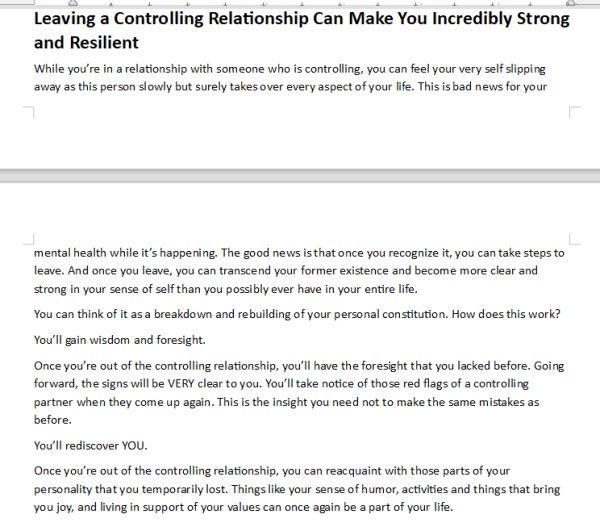 Controlling Relationships 15 PLR Articles - Writing Sample