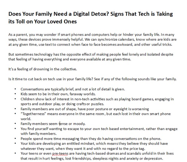 digital detox plr articles, tech mindfulness plr article writing sample