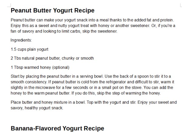 Added Flavored Yogurt Recipes PLR - Intro + 8 Short Recipes Writing Sample