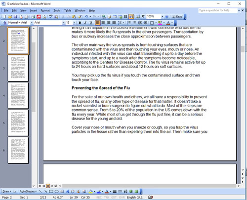 Flu PLR Articles Writing Sample