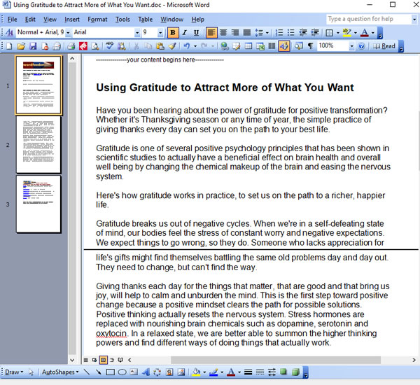 FREE Gratitude Article - Writing Sample