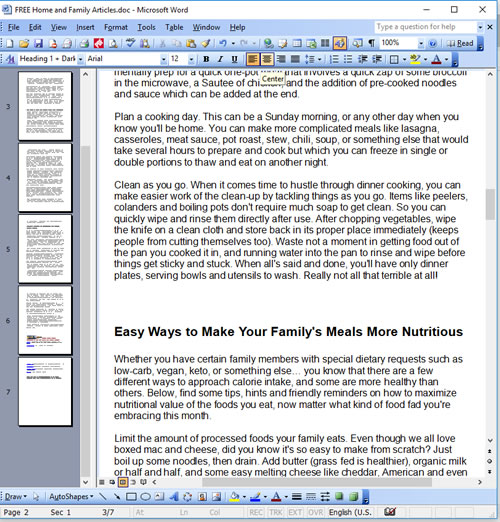 FREE Home and Family Articles Writing Sample