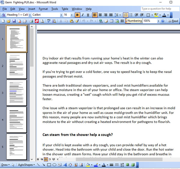 germ fighting plr content QA Format Writing Sample Screen Shot