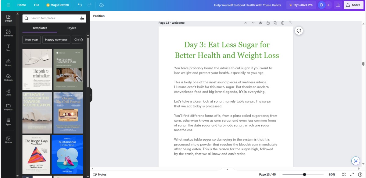 Help Yourself to Good Health 7-Day Challenge Canva Template Screen Shot