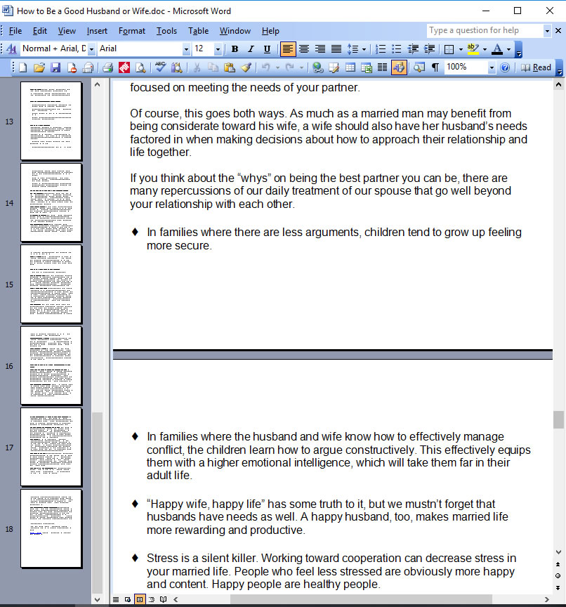 How to Be a Good Husband/How to Be a Good Wife PLR Articles Writing Sample Screen Shot