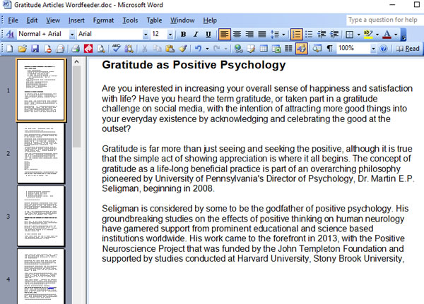 Gratitude as Positive Psychology PLR Articles Writing Sample