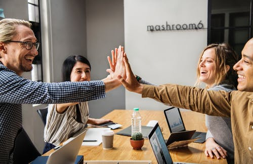 corporate team high five