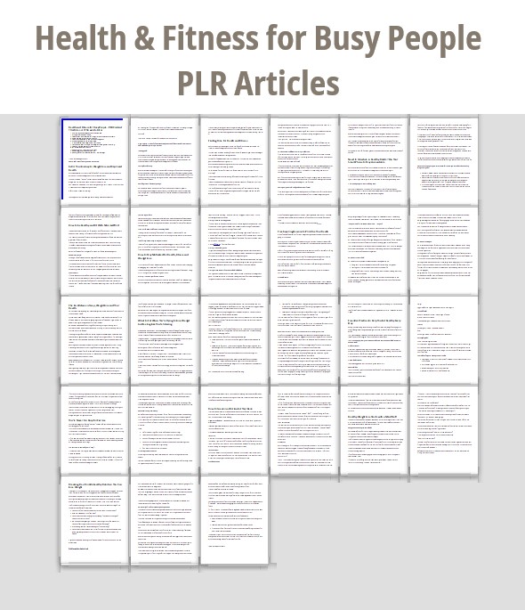 Health and Fitness for Busy People - PLR Content Screen Shot, All Pages