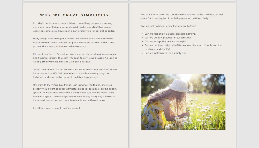 Joy in Simplicity PLR Canva Ebook Template with Journaling Exercises Ebook Sample Screen Shot