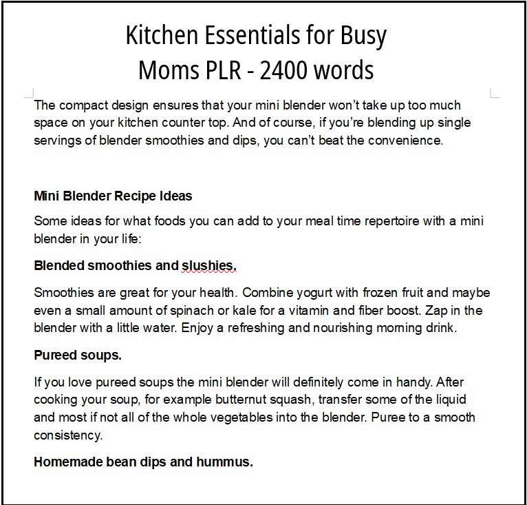 Kitchen Essentials Writing Sample Screen Shot