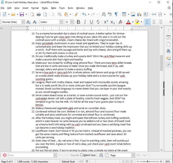 50 Low Carb Holiday Meal & Dessert Ideas PLR Writing Sample Screen Shot