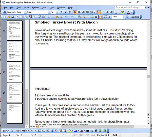 Low Carb Thanksgiving Recipes - Writing Sample, PLR