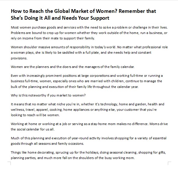 Marketing to Women in the Digital Age- PLR Articles - Writing Sample