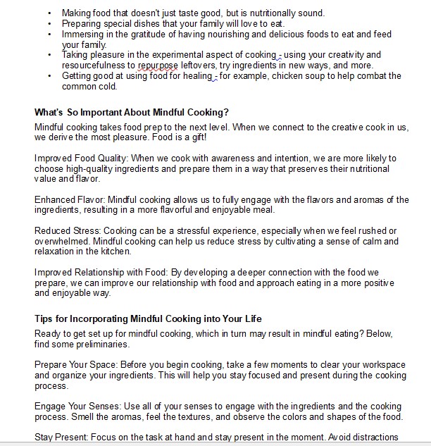 Mindful Eating PLR Articles - Screen Shot of the Writing