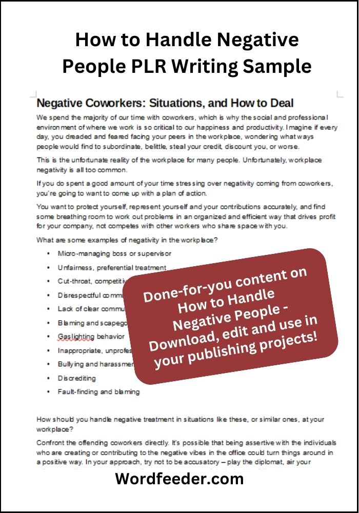 How to Handle Negative People PLR Articles- Writing Sample