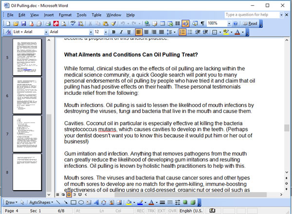 Oil Pulling PLR Articles - Writing Sample Screen Shot