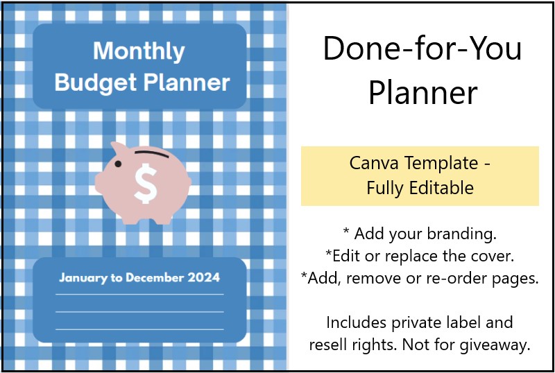 Budget Planner, 12 Months - Canva Template - Blue Gingham Cover