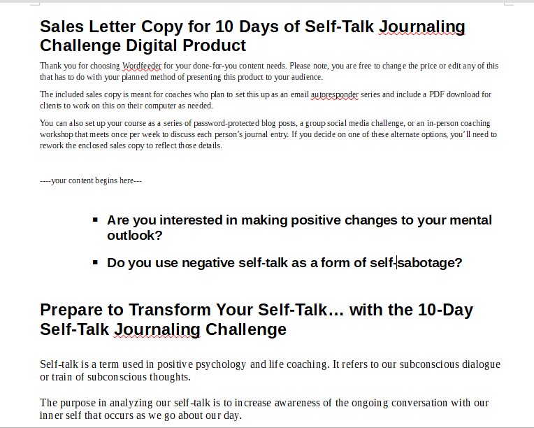 Self-Talk 10-Day Challenge PLR Writing Sample 3