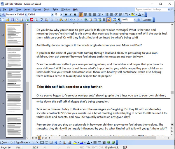 Empowering Self Talk PLR - 15 Articles Writing Sample Screen Shot