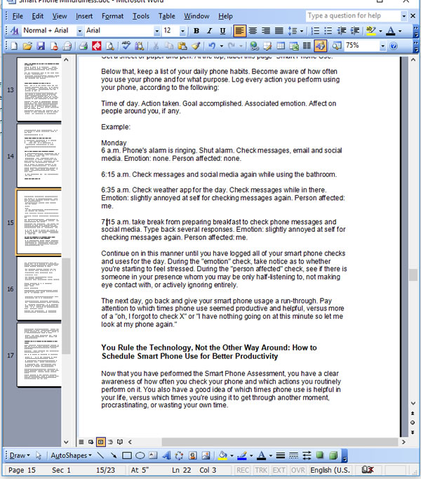 Smart Phone Mindfulness PLR Articles Writing Sample Screen Shot