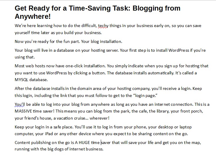 Time-Saving Tech Tips for Your Online Business PLR: Screen Shot of the Content