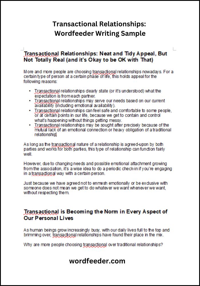 transactional relationships articles sample