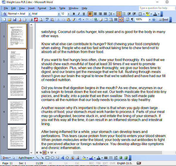 Weight Loss PLR Articles - Writing Sample Screen Shot