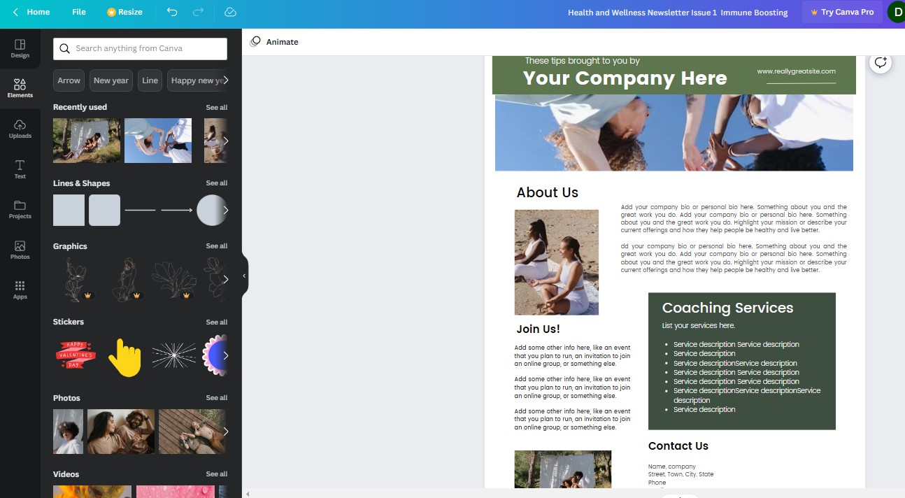 done-for-you wellness newsletters Canva template customize the back