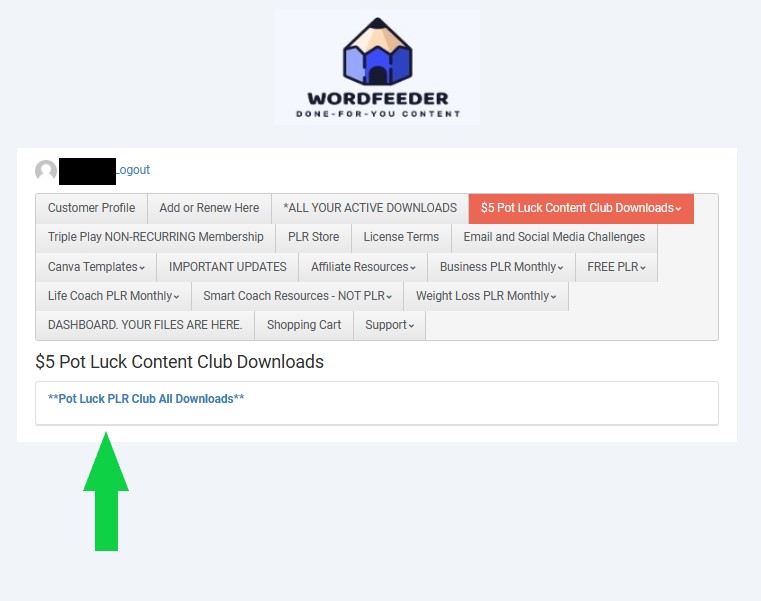 Wordfeeder Member Area Pot Luck Downloads