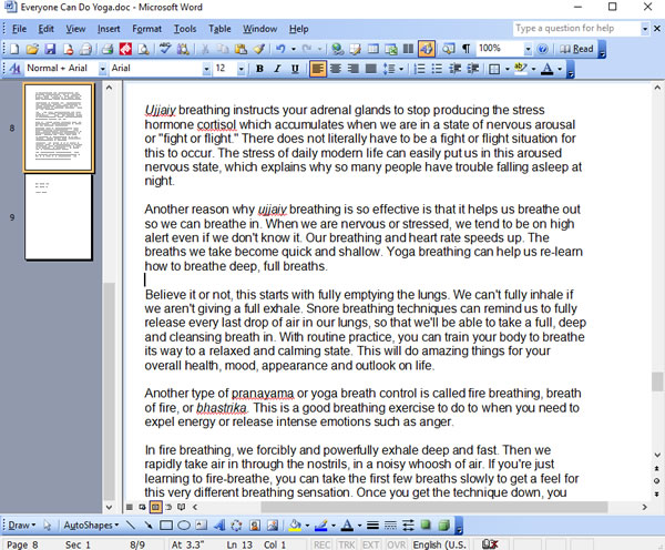 Basic Yoga Course - Writing Sample Screen Shot